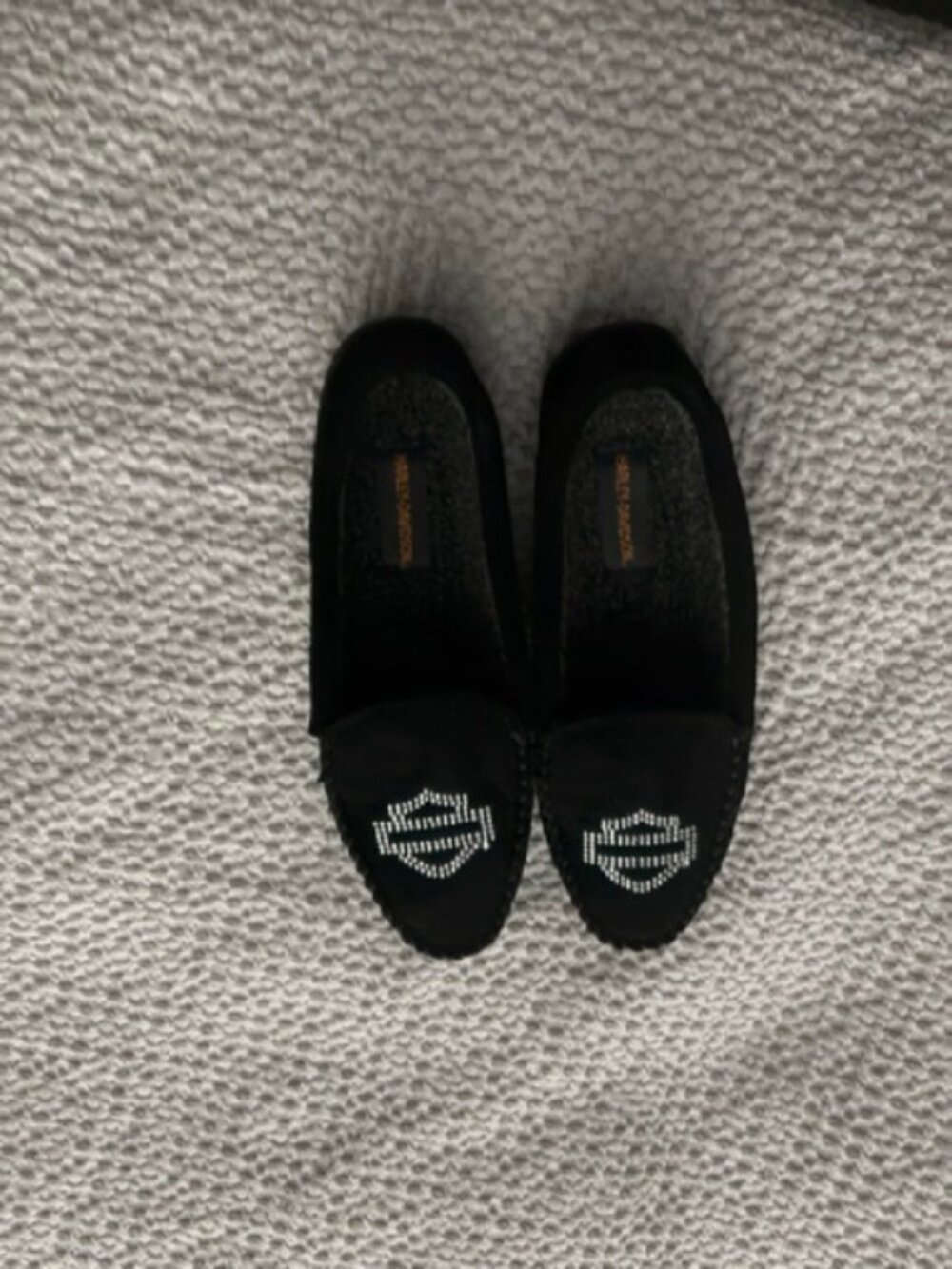 Harley-Davidson Lil Slippers Women's 9 Black Rhinestone Biker Fleece Loafers NWT